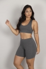 Conjunto Fitness Básico Top Nadador e Short Básico Meia Coxa Cinza