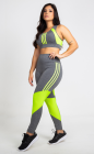 Conjunto Fitness Top Nadador e Calça Legging Cinza e Verde Dry Fit