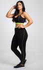 Conjunto Fitness Top Transpasse Costas e Calça Legging Preto e Verde Neon