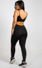 Conjunto Fitness Top Transpasse Costas e Calça Legging Preto e Laranja Neon