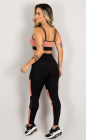 Conjunto Fitness Top Alcinha Dupla e Calça Cós Alto Recortes Tule Preto e Rosa Claro Move