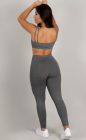 Conjunto Fitness Top Alça Dupla e Calça Básica Cós Alto Cinza