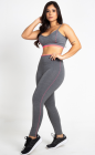 Conjunto Fitness Top Transpasse Costas e Calça Legging Cinza e Verde Neon