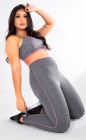 Conjunto Fitness Top Transpasse Costas e Calça Legging Cinza e Verde Neon