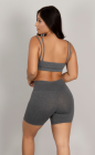 Conjunto Fitness Top Alça Dupla e Short Meia Coxa Cós Alto Cinza