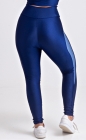 Calça Legging Azul Marinho Acetinado Detalhe Lateral