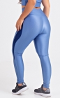 Calça Legging Vitality Azul Claro Acetinado Detalhe Lateral