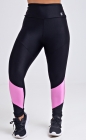 Calça Legging Preta Detalhe Textura e Recorte Rosa