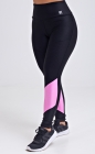 Calça Legging Preta Detalhe Textura e Recorte Rosa