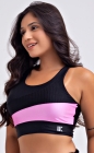 Top Fitness Nadador Preto Detalhe Textura e Recorte Rosa