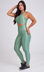 Conjunto Fitness Top e Legging Canelados Verde Claro Acetinado