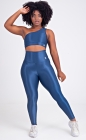 Conjunto Fitness Top e Legging Canelados Azul Marinho Acetinado