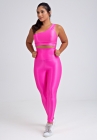 Conjunto Fitness Top e Legging Canelados Rosa Pink Acetinado