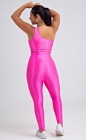 Conjunto Fitness Top e Legging Canelados Rosa Pink Acetinado