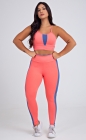 Conjunto Fitness Top Nadador e Legging Listra Lateral Rosa Claro