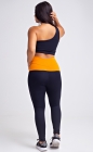 Conjunto Fitness Top Ombro Só e Legging Cós Alto Preto Duo Colors