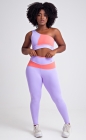 Conjunto Fitness Top Ombro Só e Legging Cós Alto Lilás Duo Colors