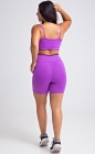 Conjunto Fitness Top e Bermuda Roxo Detalhe Preto