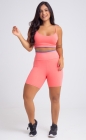 Conjunto Fitness Top e Bermuda Rosa Claro Detalhe Azul