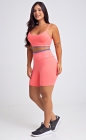 Conjunto Fitness Top e Bermuda Rosa Claro Detalhe Azul