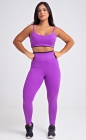 Conjunto Fitness Top e Calça Legging Roxa Detalhe Preto