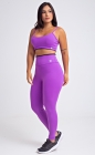 Conjunto Fitness Top e Calça Legging Roxa Detalhe Preto