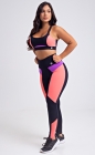 Conjunto Fitness Top Nadador Alça Dupla e Calça Legging Preta Recortes Coloridos