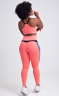 Conjunto Fitness Top Nadador Alça Dupla e Calça Legging Rosa ClaroRecortes Coloridos