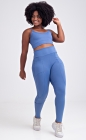 Conjunto Fitness Top de Alcinha Liso e Calça Legging com Bolso e Viés Azul Claro