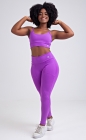 Conjunto Fitness Top de Alcinha Liso e Calça Legging com Bolso e Viés Roxo