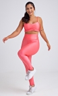 Conjunto Fitness Top Busto Drapeado e Calça Legging Cós Alto Rosa Claro Acetinado