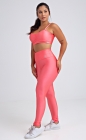 Conjunto Fitness Top Busto Drapeado e Calça Legging Cós Alto Rosa Claro Acetinado