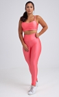 Conjunto Fitness Top Busto Drapeado e Calça Legging Cós Alto Rosa Claro Acetinado