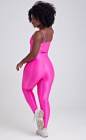 Conjunto Fitness Top Alcinha e Calça Legging com viés Rosa Pink Acetinado