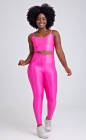 Conjunto Fitness Top Alcinha e Calça Legging com viés Rosa Pink Acetinado