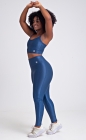 Conjunto Fitness Top Alcinha e Calça Legging com viés Azul Marinho Acetinado