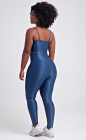 Conjunto Fitness Top Alcinha e Calça Legging com viés Azul Marinho Acetinado