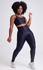 Conjunto Fitness Top Alcinha e Calça Legging com viés Preto Acetinado