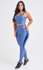 Conjunto Fitness Vitality Top Alça Média e Calça Legging Detalhe Lateral Azul Claro Acetinado