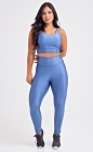 Conjunto Fitness Vitality Top Alça Média e Calça Legging Detalhe Lateral Azul Claro Acetinado