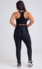 Conjunto Fitness Preto Textura e Recorte Rosa