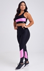 Conjunto Fitness Preto Textura e Recorte Rosa