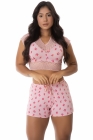 Short Doll Suede Baby Doll Estampado Com Renda Camisete