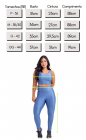 Conjunto Fitness Vitality Top Alça Média e Calça Legging Detalhe Lateral Azul Claro Acetinado